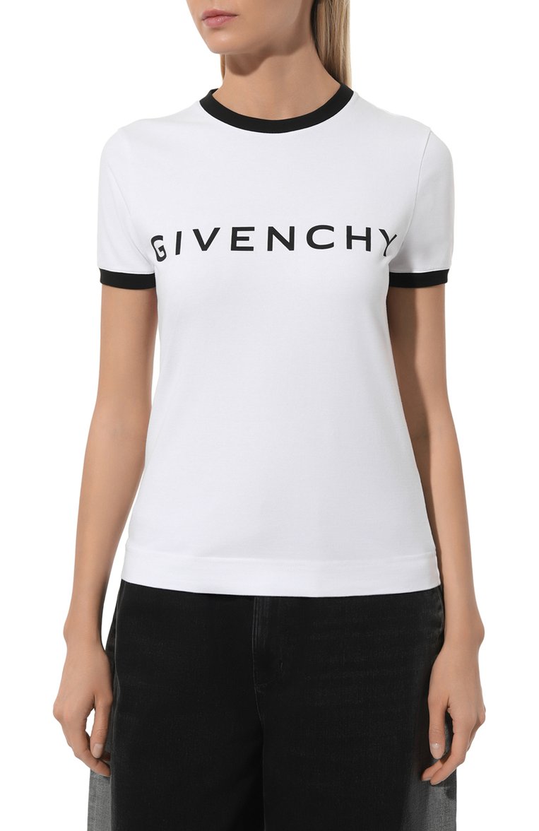 Женская хлопковая футболка GIVENCHY белого цвета, арт. BW70BF3YAC | Фото 3 (Рукава: Короткие; Длина (для топов): Стандартные; Принт: С принтом; Материал сплава: Проставлено; Материал внешний: Хлопок; Женское Кросс-КТ: Футболка-одежда; Драгоценные камни: Проставлено; Стили: Кэжуэл)