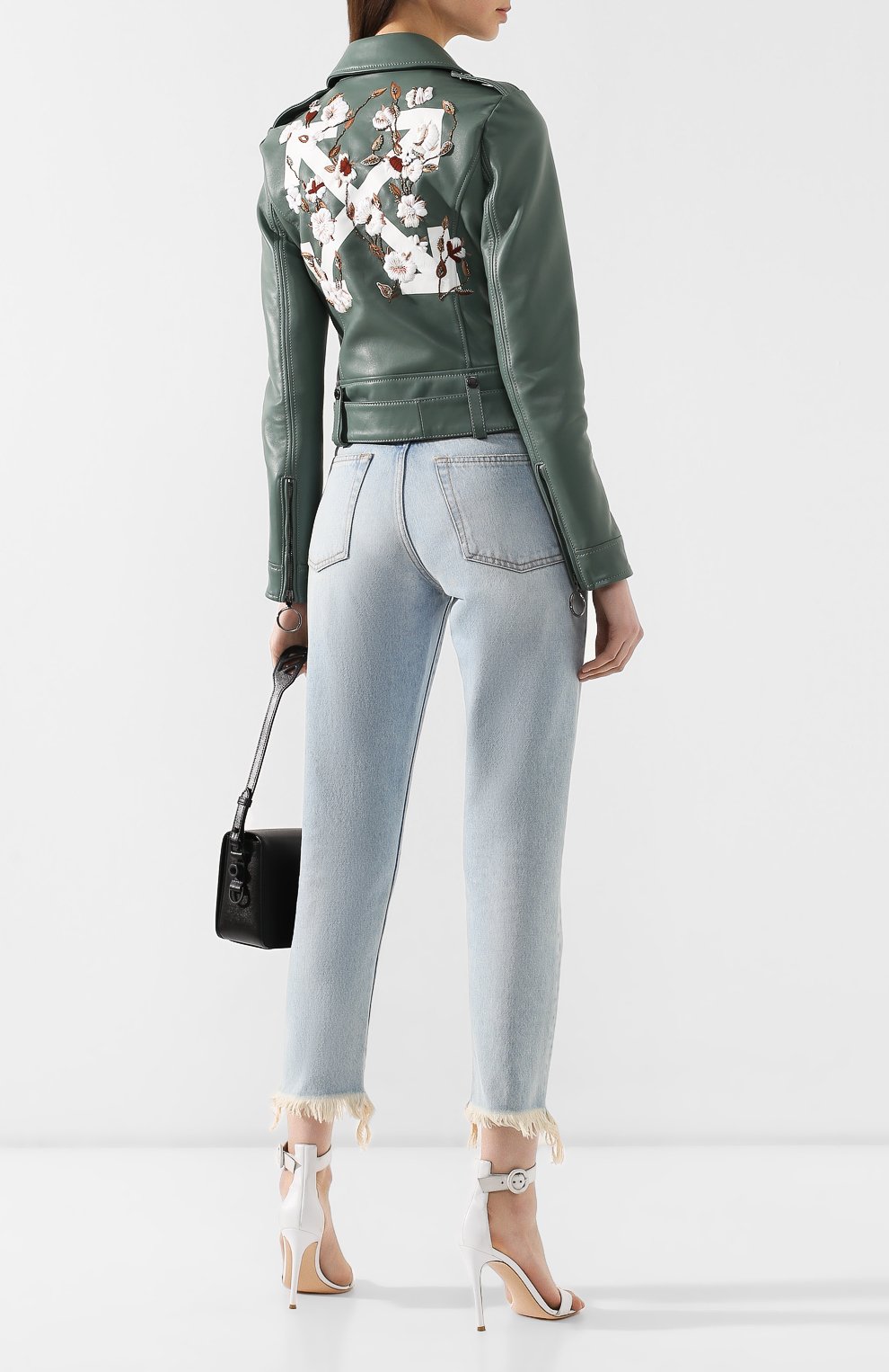 Кожаная куртка OFF-WHITE хаки цвета по цене 188500 руб., арт. 0WJG002R197790544301, фото 2 Кожаная куртка OFF-WHITE, арт. 0WJG002R197790544301, фото 2