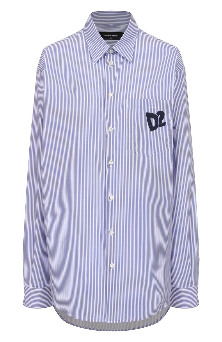 Женская хлопковая рубашка DSQUARED2 голубого цвета, арт. S73DL0280/D35285 | Фото 1 (Автоматизация состава: Проставлено; Рукава: Длинные; Автоматизация ТО: Проставлено; Длина (для топов): Удлиненные; Материал внешний: Хлопок; Женское Кросс-КТ: Рубашка-одежда; Принт: Полоска, С принтом; Детали: Без декора; Стили: Классический)