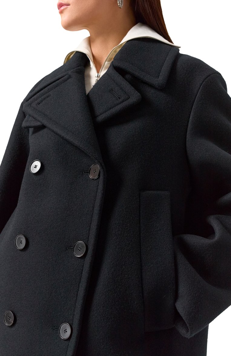 Женское шерстяное полупальто JIL SANDER черного цвета, арт. J40AM0106-J40004 | Фото 5 (Материал внешний: Шерсть; Рукава: Длинные; Материал сплава: Проставлено; Длина (верхняя одежда): До середины бедра; Драгоценные камни: Проставлено; Материал подклада: Хлопок; 1-2-бортные: Двубортные; Стили: Минимализм)