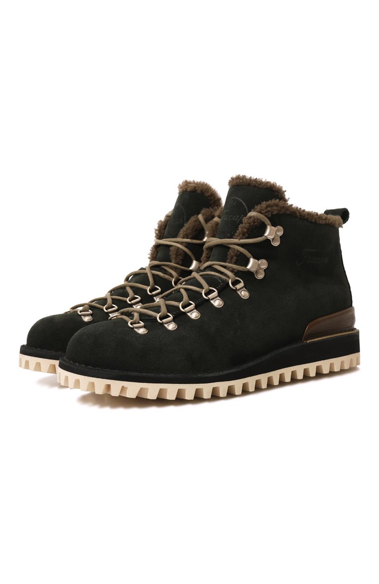 Мужские замшевые хайкеры FRACAP зеленого цвета, арт. M120 BEAR SP0ILER/SUEDE/FUR | Фот�о 1 (Подошва: Плоская; Материал сплава: Проставлено; Материал утеплителя: Натуральный мех; Драгоценные камни: Проставлено; Материал внешний: Замша, Натуральная кожа; Мужское Кросс-КТ: зимние ботинки, Хайкеры-обувь, Ботинки-обувь)