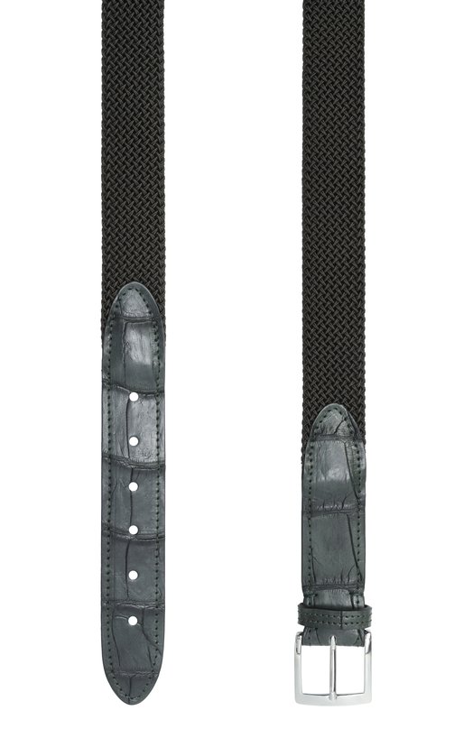 Ремень с отделкой из кожи крокодила Kiton USC4336N0134002/120-140 Зелёный  USC4336N0134002/120-140 Фото 3