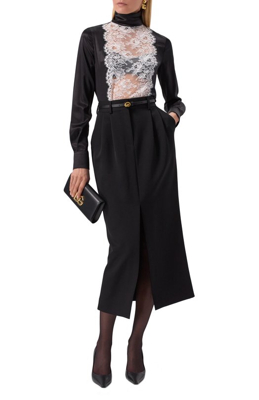 Топ из шелка и вискозы Dolce & Gabbana F7AK0T/FU1AU Чёрно-белый  F7AK0T/FU1AU Фото 2