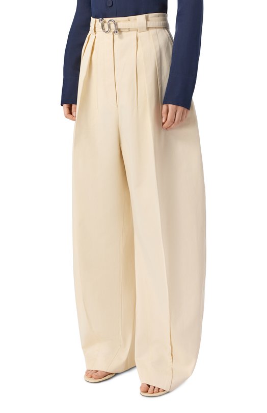 Хлопковые брюки Sportmax SPXID0NE0 Кремовый  SPXID0NE0 Фото 3