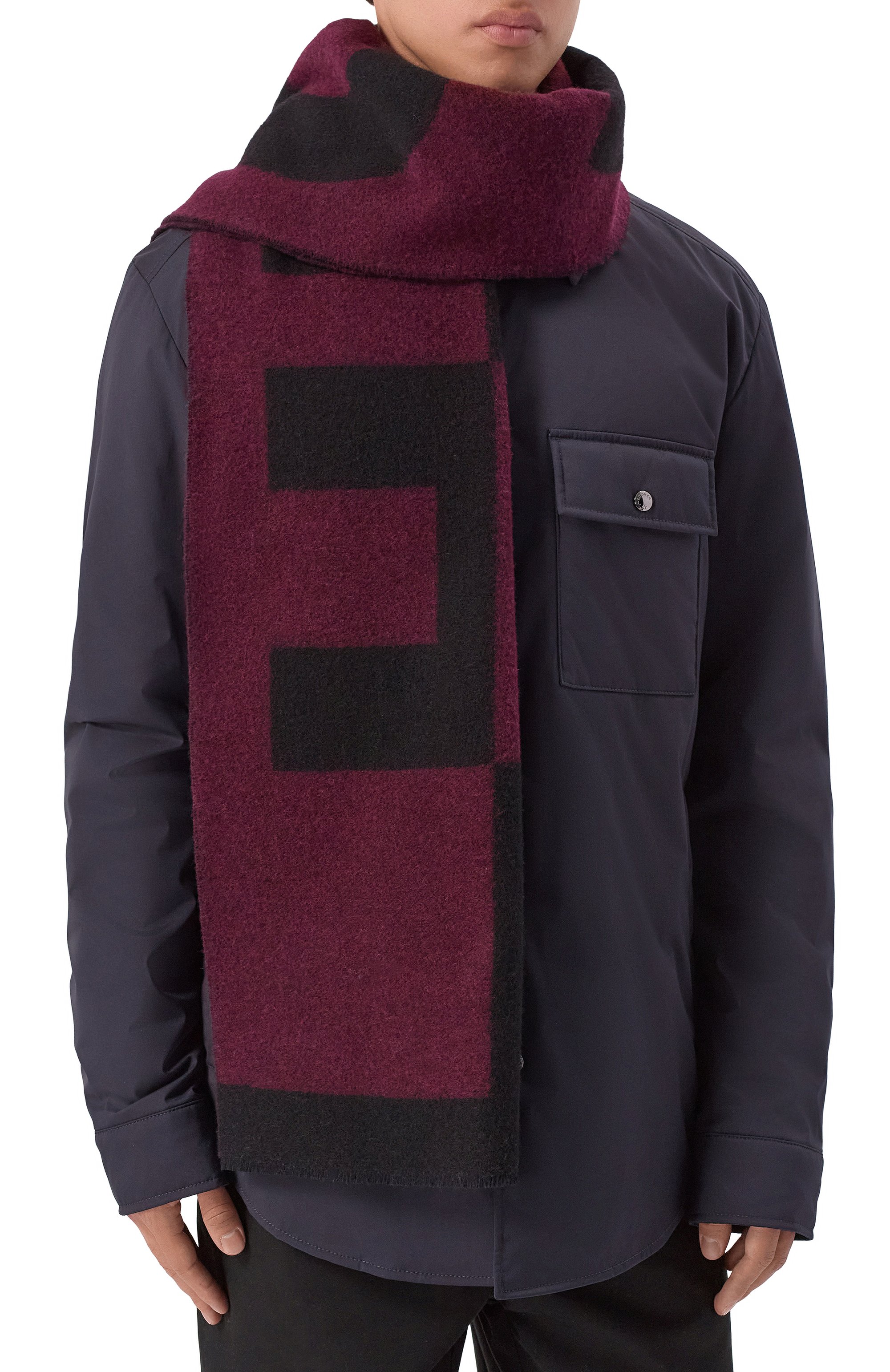 Шерстяной шарф HUGO бордового цвета по цене 12500 руб., арт. 50524767, фото 2 Шерстяной шарф HUGO, арт. 50524767, фото 2