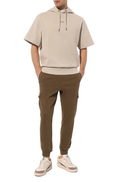 Хлопковые джоггеры BOSS коричневого цвета по цене 18600 руб., арт. 50507886, фото 2 Хлопковые джоггеры BOSS, арт. 50507886, фото 2