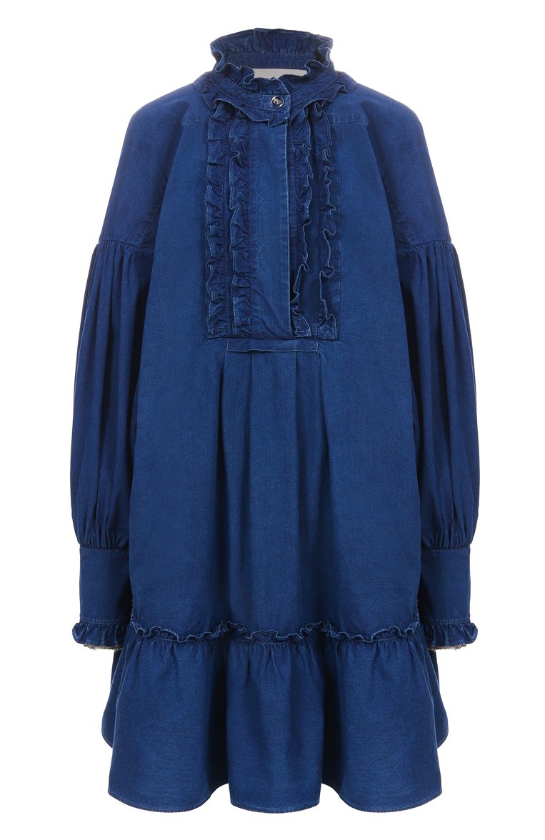 Женское джинсовое платье VALENTINO синего цвета, арт. 6B3DA02S94B | Фото 1 (Рукава: Длинные; Автоматизация состава: Проставлено; Материал внешний: Хлопок, Деним; Автоматизация ТО: Проставлено; Длина Ж (юбки, платья, шорты): До колена; Кросс-КТ: Деним; Случай: Повседневный; Стили: Романтичный; Женское Кросс-КТ: Платье-одежда)
