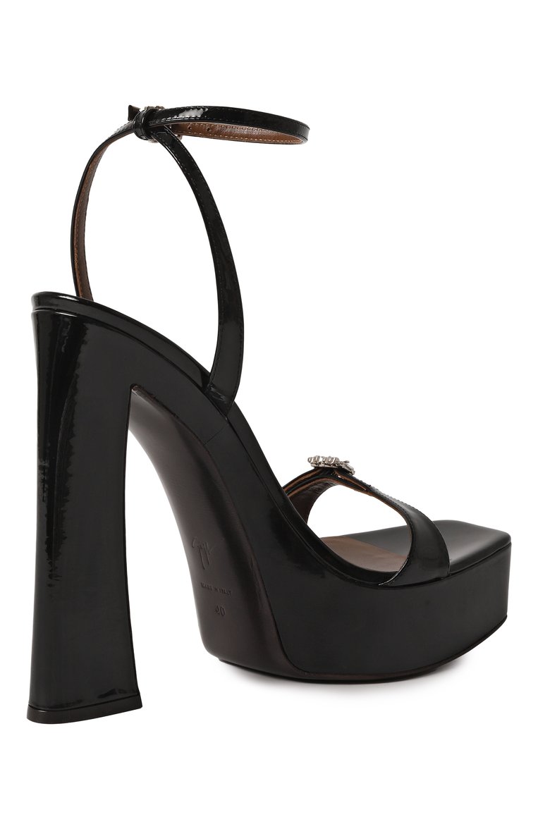 Женские лакированные босоножки himari GIUSEPPE ZANOTTI DESIGN черного цвета, арт. E500013 | Фото 5 (Материал внутренний: Натуральная кожа; Материал сплава: Проставлено; Материал внешний: Натуральная кожа; Каблук высота: Высокий; Подошва: Платформа; Драгоценные камни: Проставлено; Каблук тип: Устойчивый)
