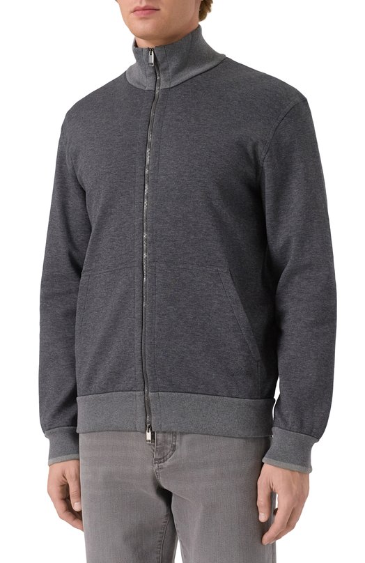 Хлопковая толстовка Brioni UJNU0L/PA611 Серый  UJNU0L/PA611 Фото 3