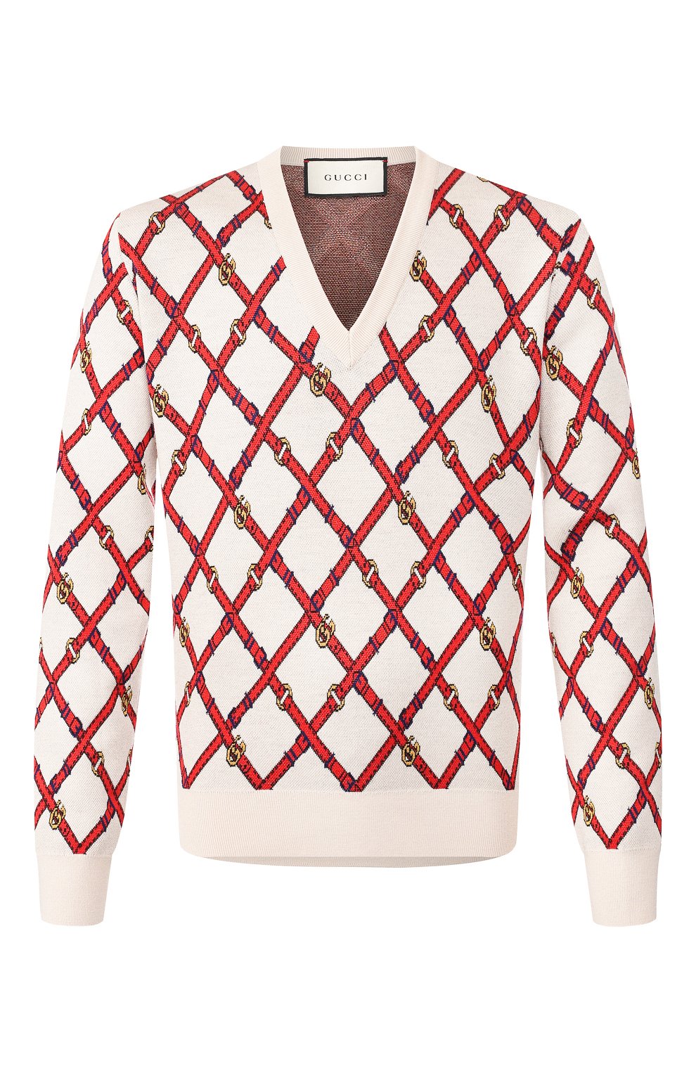 Шерстяной пуловер GUCCI бежевого цвета по цене 89950 руб., арт. 595516/XKA0Z, фото 1 Шерстяной пуловер GUCCI, арт. 595516/XKA0Z, фото 1