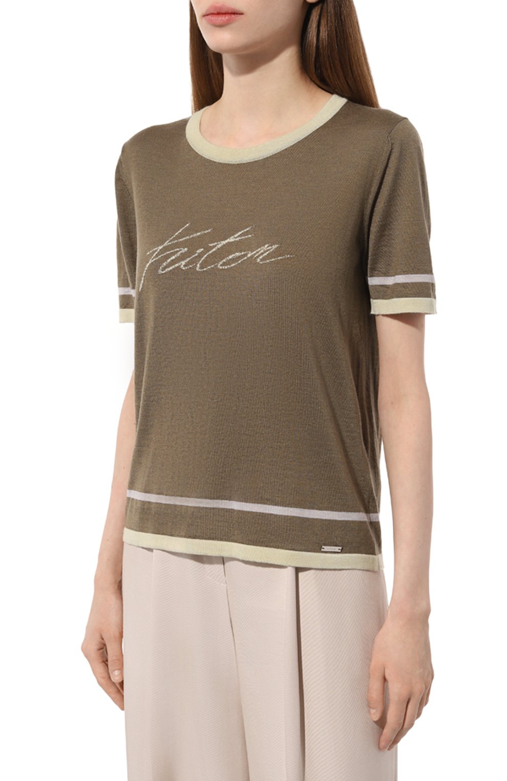 Пуловер из кашемира и шелка KITON хаки цвета по цене 96350 руб., арт. D57701, фото 3 Пуловер из кашемира и шелка KITON, арт. D57701, фото 3