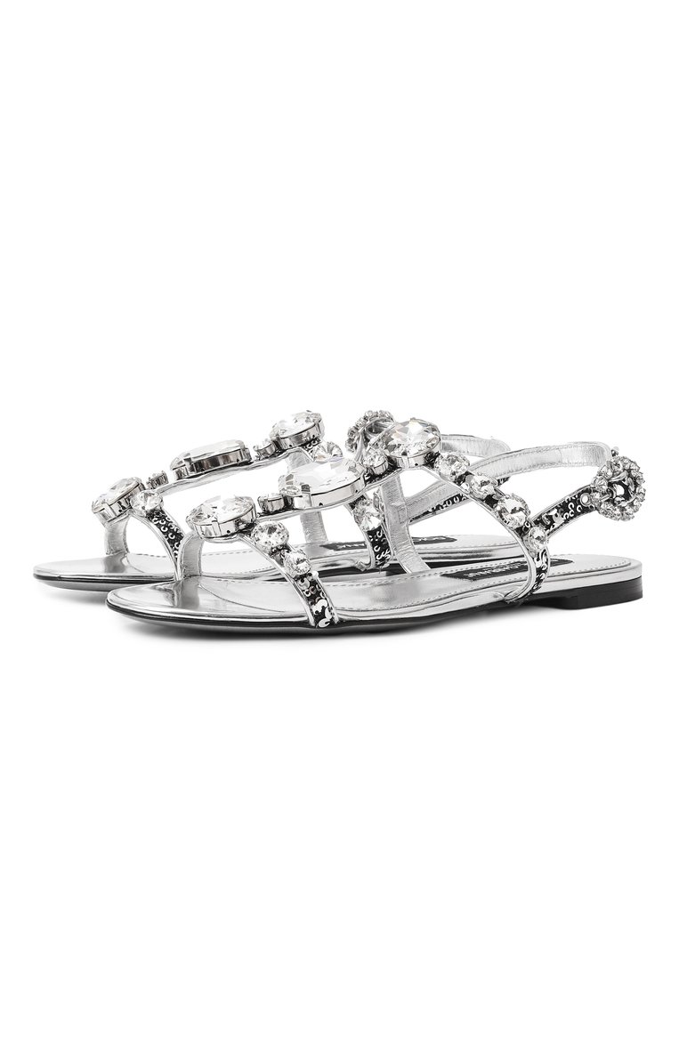 Женские кожаные �сандалии bianca DOLCE & GABBANA серебряного цвета, арт. CQ0601/A6I20 | Фото 1 (Подошва: Плоская; Каблук высота: Низкий; Материал внутренний: Натуральная кожа; Материал внешний: Натуральная кожа; Автоматизация ТО: Проставлено; Размерность: Идёт в размер; Автоматизация состава: Проставлено)