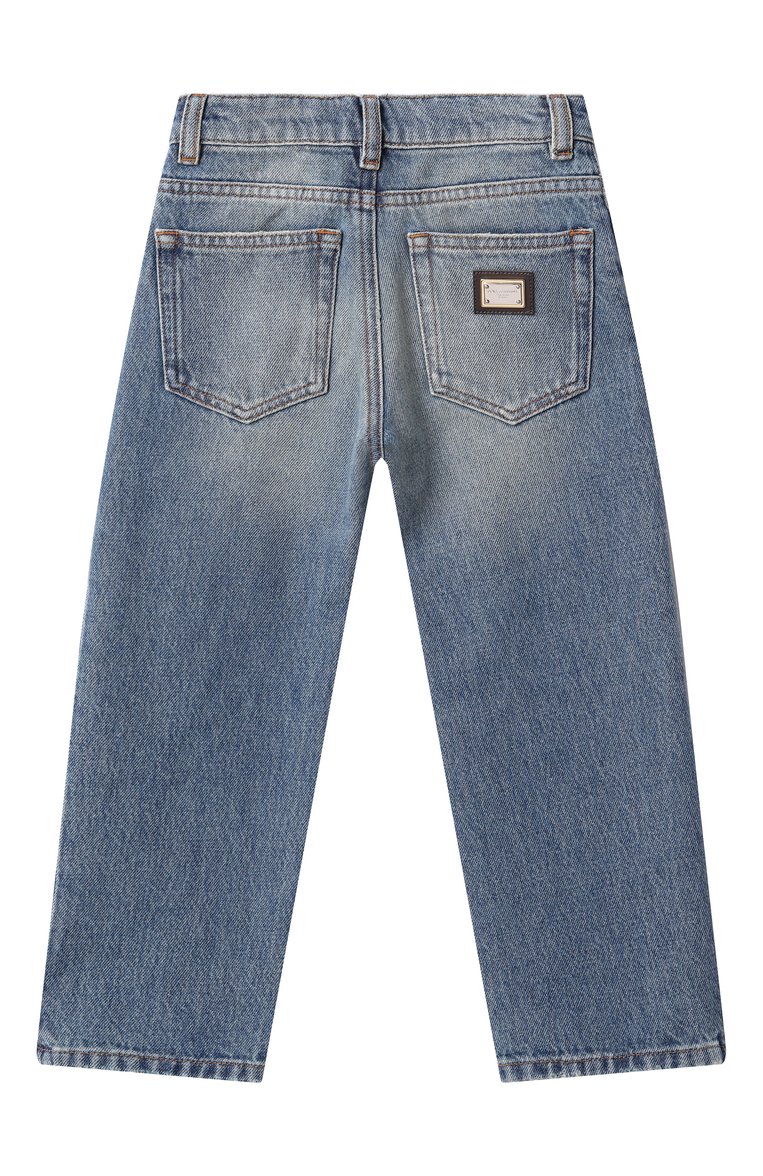Детские джинсы DOLCE & GABBANA голубого цвета, арт. L42F44/LDD10/2-6 | Фото 2 (Нос: Не проставлено; Материал сплава: Проставлено; Детали: Потертости; Материал внешний: Хлопок; Ростовка одежда: 4 года | 104 см, 6 лет | 116 см, 5 лет | 110 см, 2 года | 92 см, 3 года | 98 см)