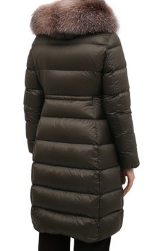 Женская пуховая парка boedic MONCLER хаки цвета, арт. G2-093-1A001-16-5396Q | Фото 4 (Кросс-КТ: Куртка; Рукава: Длинные; Женское Кросс-КТ: Пуховик-парка; Длина (верхняя одежда): До середины бедра; Материал внешний: Синтетический материал; Материал сплава: Проставлено; Стили: Спорт-шик; Материал подклада: Синтетический материал; Драгоценные камни: Проставлено; Материал утеплителя: Пух и перо)