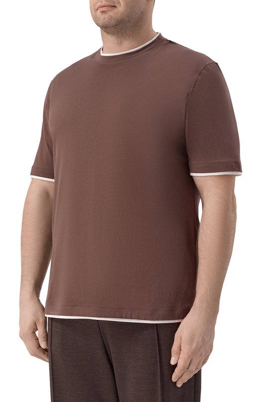 Хлопковая футболка Brunello Cucinelli M0B137427 Коричневый  M0B137427 Фото 3