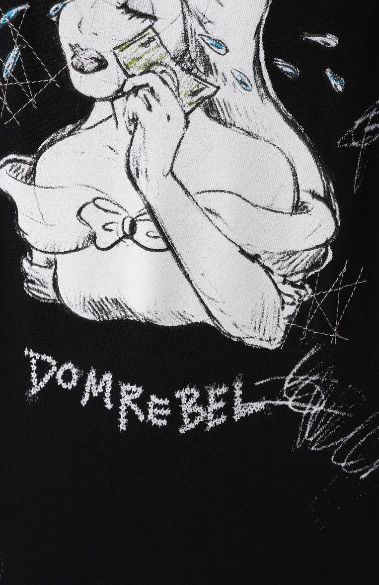 Женская хлопковая футболка DOMREBEL черного цвета, арт. CASHCRY T-SHIRT | Фото 6 (Рукава: Короткие; Драгоценные камни: Проставлено; Материал сплава: Проставлено; Длина (для топов): Удлиненные; Принт: С принтом; Стили: Гранж; Материал внешний: Хлопок)