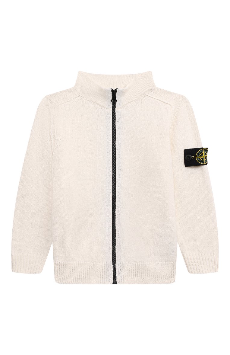 Детский хлопковый кардиган STONE ISLAND молочного цвета, арт. 8016508D3/3-4 | Фото 1 (Драгоценные камни: Проставлено; Материал внешний: Хлопок; Материал сплава: Проставлено; Рукава: Длинные; Мальчики Кросс-КТ: Кардиган-одежда; Ростовка одежда: 4 года | 104 см, 3 года | 98 см)