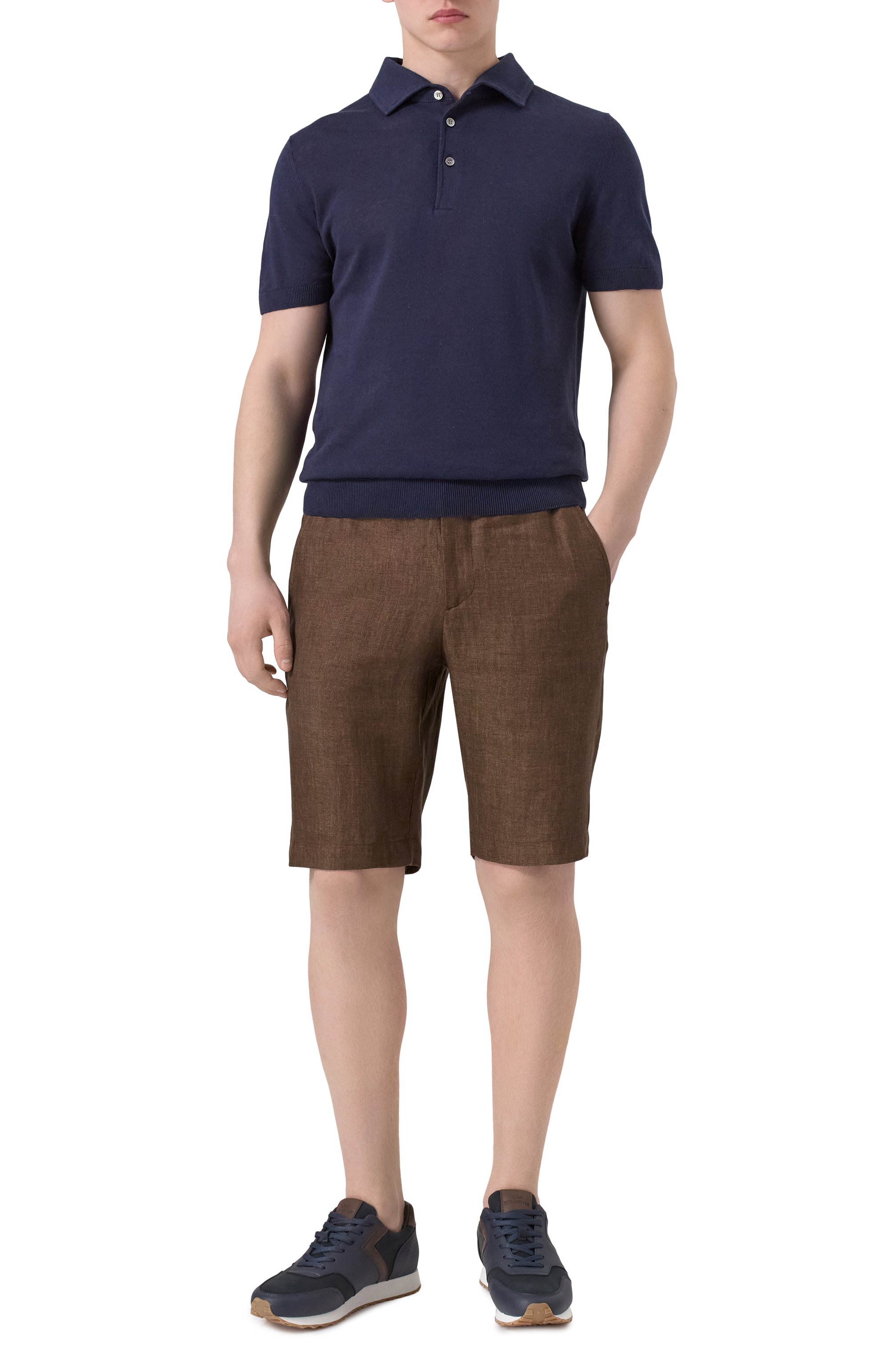 Льняные шорты BERWICH темно-коричневого цвета по цене 29300 руб., арт. SH0RT SPIAGGIA/VT1502, фото 2 Льняные шорты BERWICH, арт. SH0RT SPIAGGIA/VT1502, фото 2