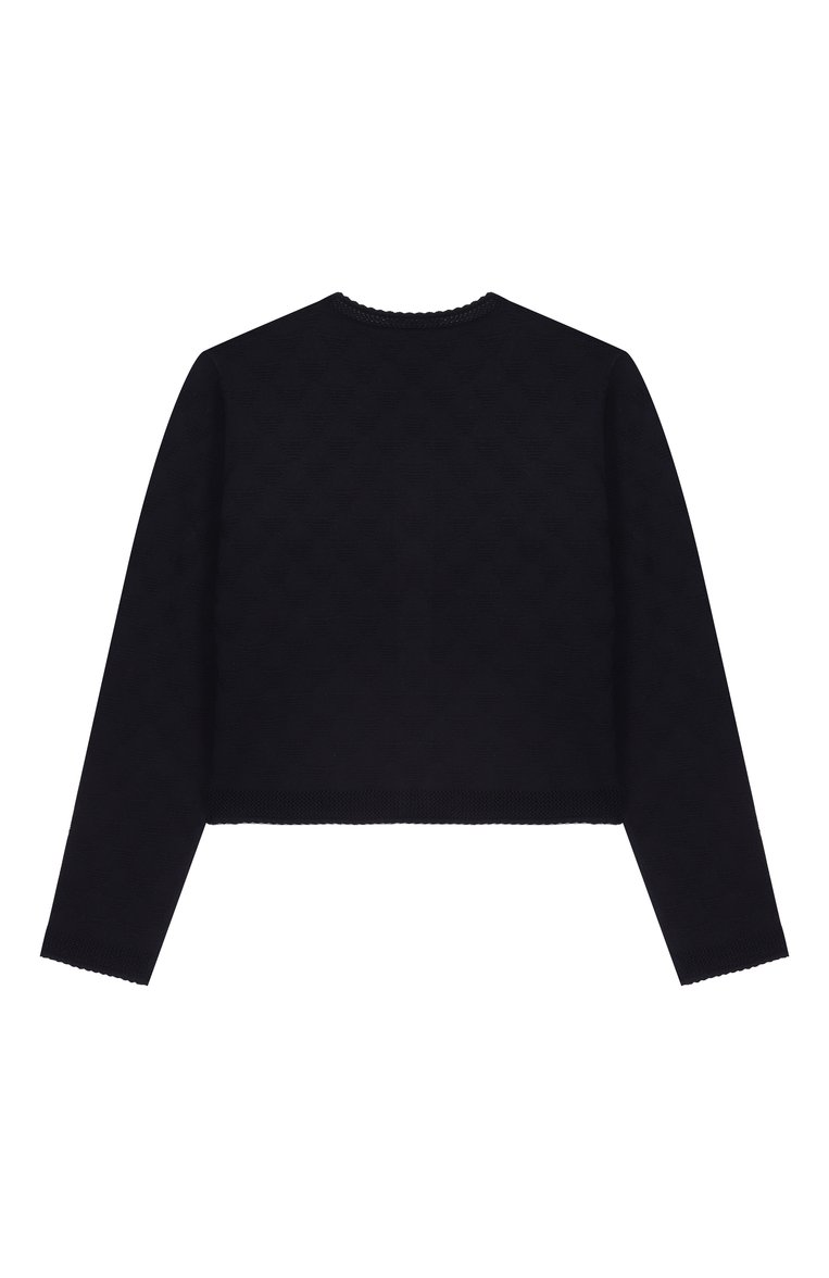Детский кардиган из вискозы EMPORIO ARMANI темно-синего цвета, арт. EG000180/AF14111 | Фото 2 (Материал внешний: Вискоза; Рукава: Длинные; Девочки Кросс-КТ: Кардиган-одежда; Автоматизация ТО: Проставлено; Автоматизация состава: Проставлено; Ростовка одежда: 4 года | 104 см, 5 лет | 110 см, 6 лет | 116 см, 7 лет | 122 см, 8 лет | 128 см, 10 - 11 лет | 140 - 146см, 13 - 15 лет | 158 см, 16 лет | 164 см)