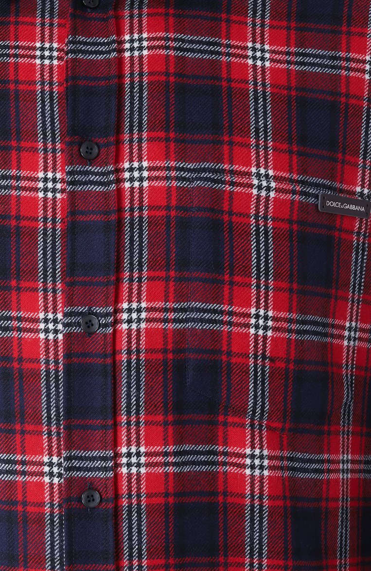 Мужская шерстяная рубашка DOLCE & GABBANA красного цвета, арт. G5JZ9T/FQ2H3 | Фото 6 (Длина (для топов): Стандартные; Материал сплава: Проставлено; Драгоценные камни: Проставлено; Материал внешний: Шерсть; Рукава: Длинные; Случай: Повседневный; Рубашки М: Regular Fit; Принт: Клетка; Ворот�ник: Кент; Манжеты: На пуговицах; Стили: Кэжуэл)