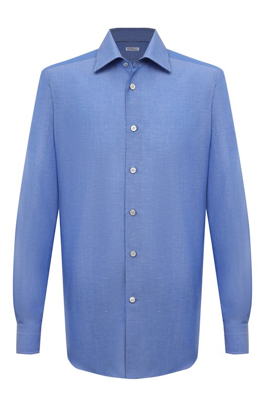Сорочка из хлопка и льна Kiton UCIH06609 Синий UCIH06609