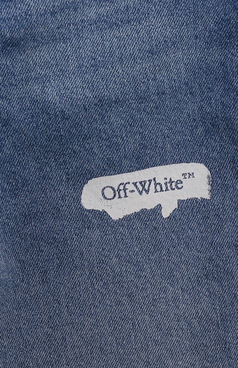 Детские джинсы OFF-WHITE синего цвета, арт. 0BYA001S24DEN001/4-10 | Фото 3 (Нос: Не проставлено; Материал внешний: Хлопок; Материал сплава: Проставлено; Детали: Потертости, Декор; Ростовка одежда: 4 года | 104 см, 10 - 11 лет | 140 - 146см, 8 лет | 128 см, 6 лет | 116 см)