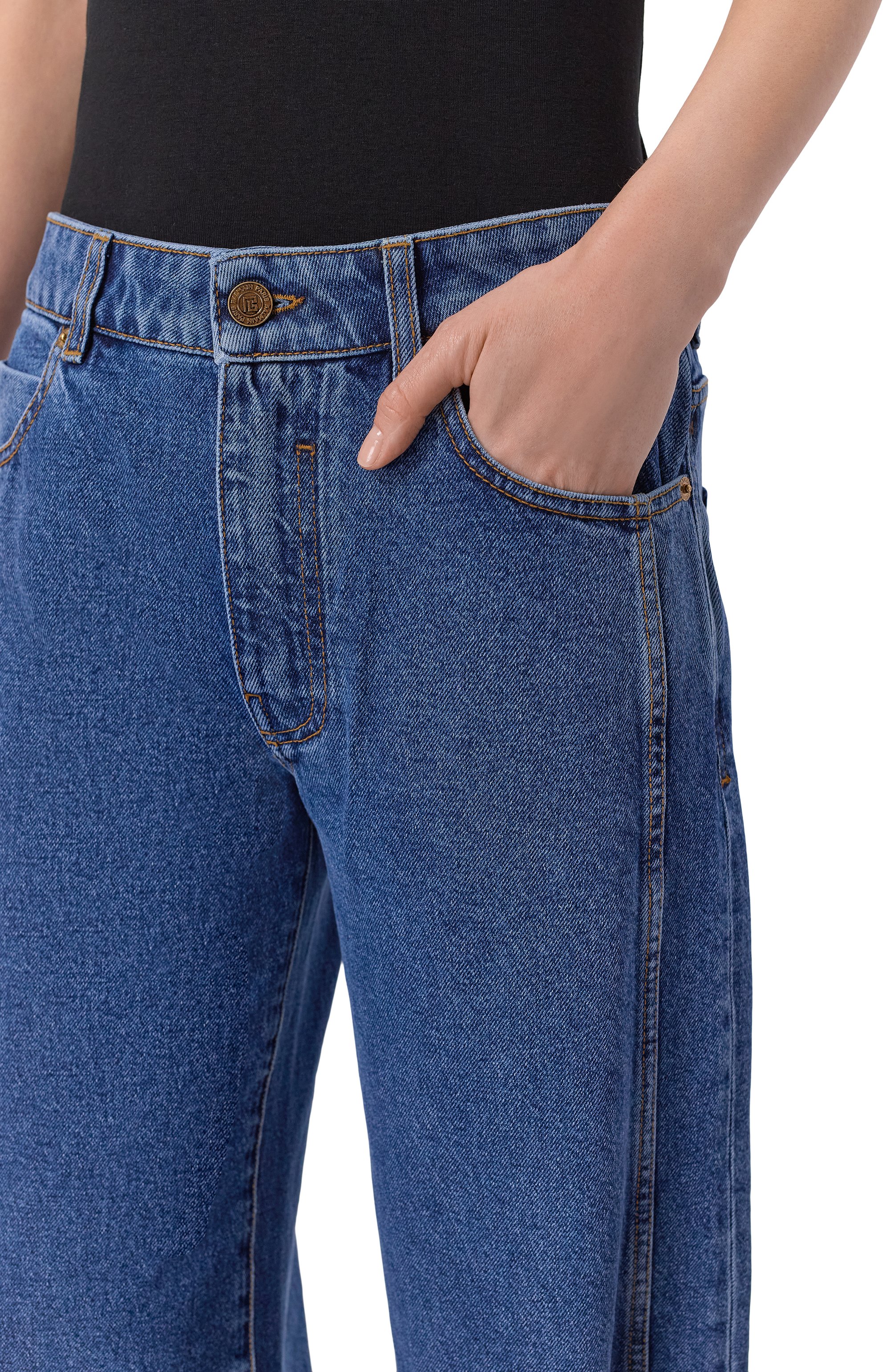 Джинсы BALMAIN синего цвета по цене 104500 руб., арт. HF1MI052/DG08, фото 5 Джинсы BALMAIN, арт. HF1MI052/DG08, фото 5