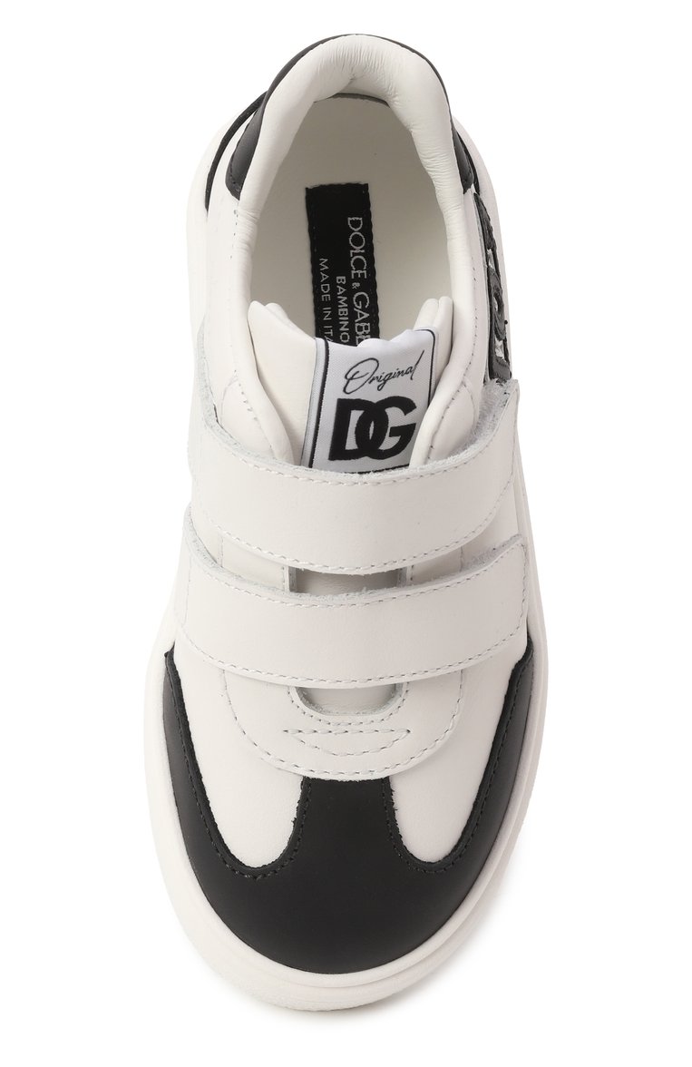 Детские кожаные кеды dg original DOLCE & GABBANA черно-белого цвета, арт. DN0205/A1048 | Фото 4 (Материал внутренний: Натуральная кожа; Материал внешний: Натуральная кожа; Нос: Не проставлено; Кросс-КТ: велькро; Мальчики Кросс-КТ: Обувь-низкие; Автоматизация состава: Проставлено)