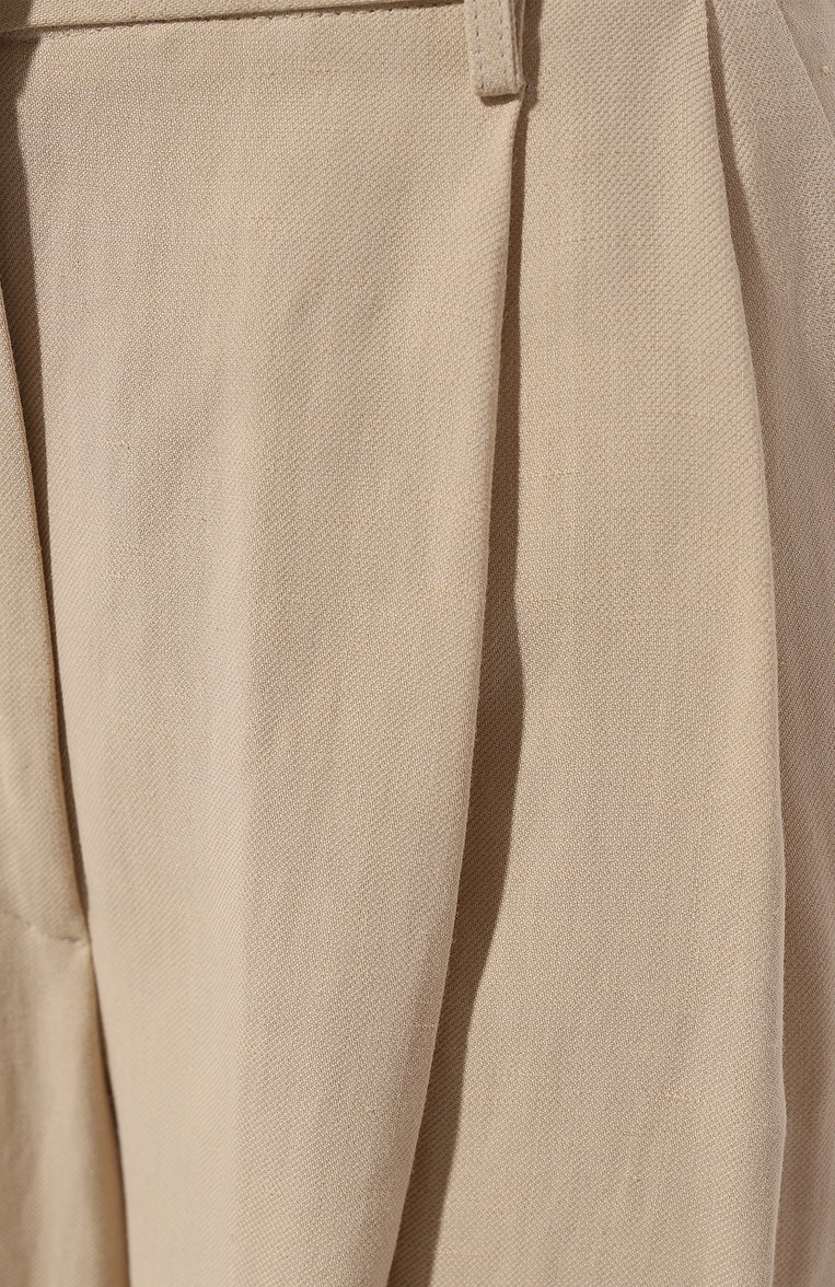 Женские брюки из вискозы и льна ANTONELLI FIRENZE кремвого цвета, арт. L8826/935 | Фото 5 (Силуэт Ж (брюки и джинсы): Широкие; Длина (брюки, джинсы): Стандартные; Женское Кросс-КТ: Брюки-одежда; Материал сплава: Проставлено; Стили: Классический; Материал внешний: Вискоза; Драгоценные камни: Проставлено)