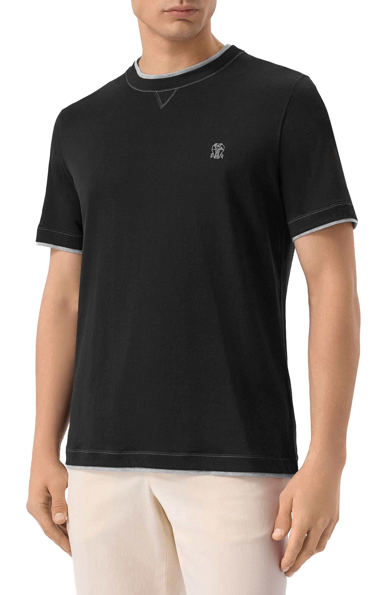 Хлопковая футболка BRUNELLO CUCINELLI черного цвета по цене 62300 руб., арт. M0B137451W, фото 3 Хлопковая футболка BRUNELLO CUCINELLI, арт. M0B137451W, фото 3
