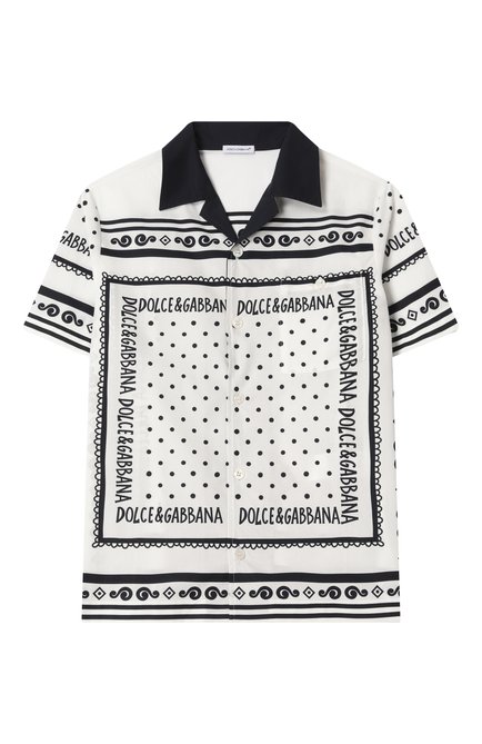 Детская хлопковая рубашка DOLCE & GABBANA черно-белого цвета, арт. L44S10/FI5KQ/8-14 | Фото 1 (Материал сплава: Проставлено; Драгоценные кам�ни: Проставлено; Рукава: Короткие; Материал внешний: Хлопок)