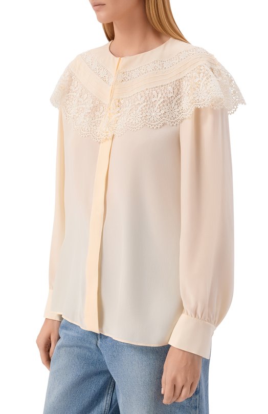 Шелковая блузка Chloé CH25AHT56077 Кремовый  CH25AHT56077 Фото 3