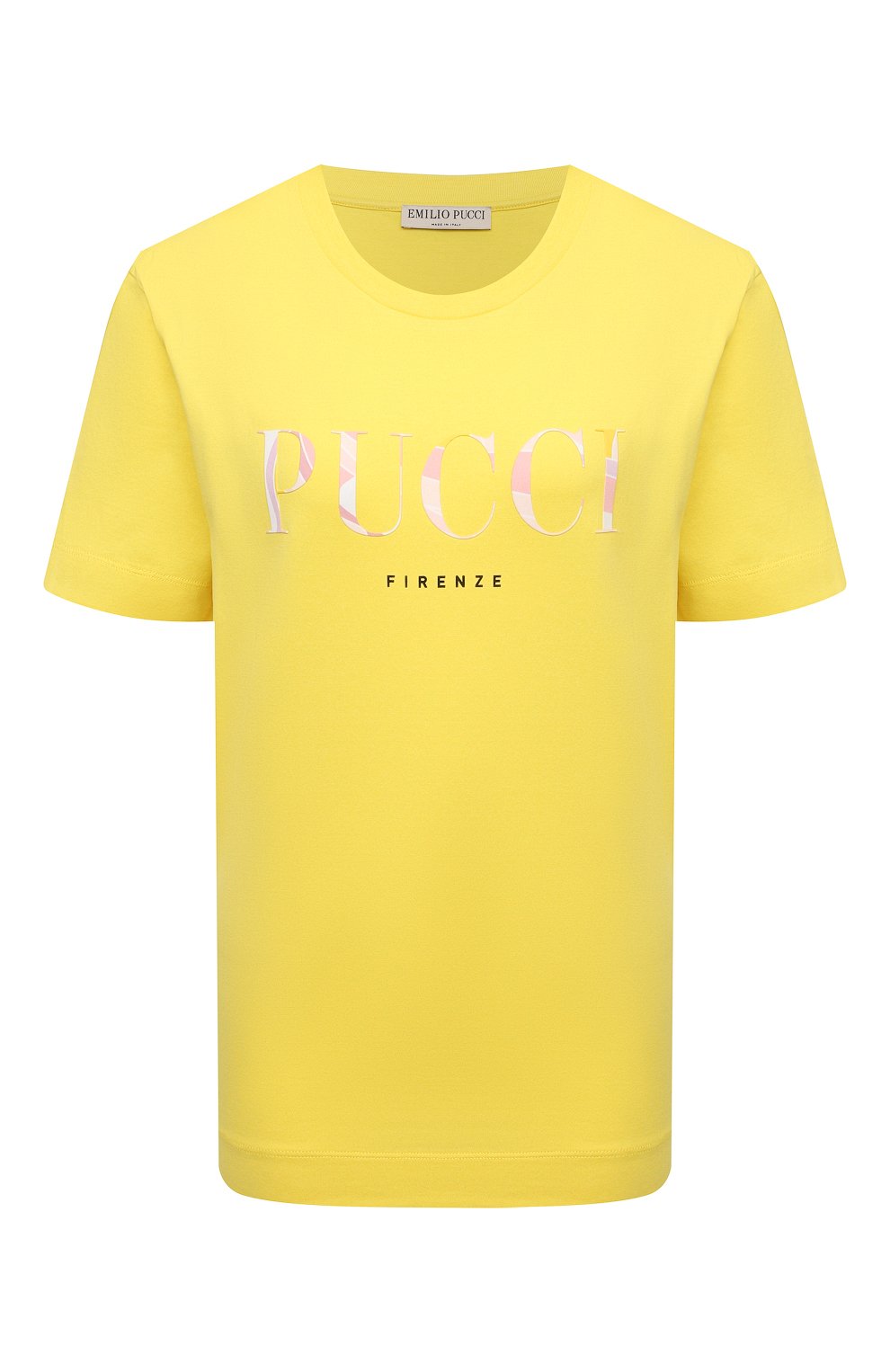 Хлопковая футболка EMILIO PUCCI желтого цвета по цене 18650 руб., арт. 1ETP73/1E987, фото 1 Хлопковая футболка EMILIO PUCCI, арт. 1ETP73/1E987, фото 1