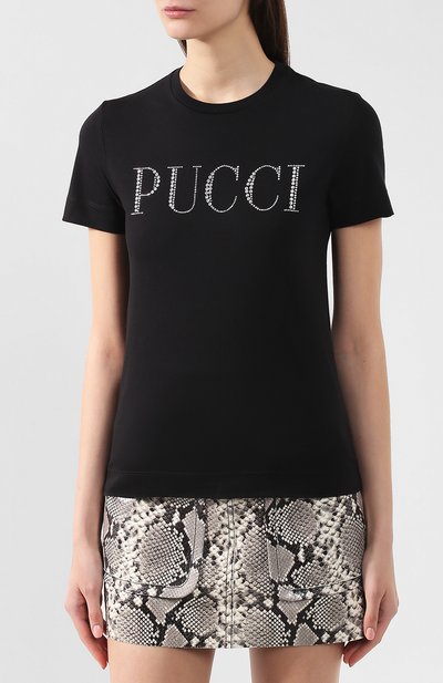 Хлопковая футболка EMILIO PUCCI черного цвета по цене 42050 руб., арт. 9EJP75/9E986, фото 3 Хлопковая футболка EMILIO PUCCI, арт. 9EJP75/9E986, фото 3