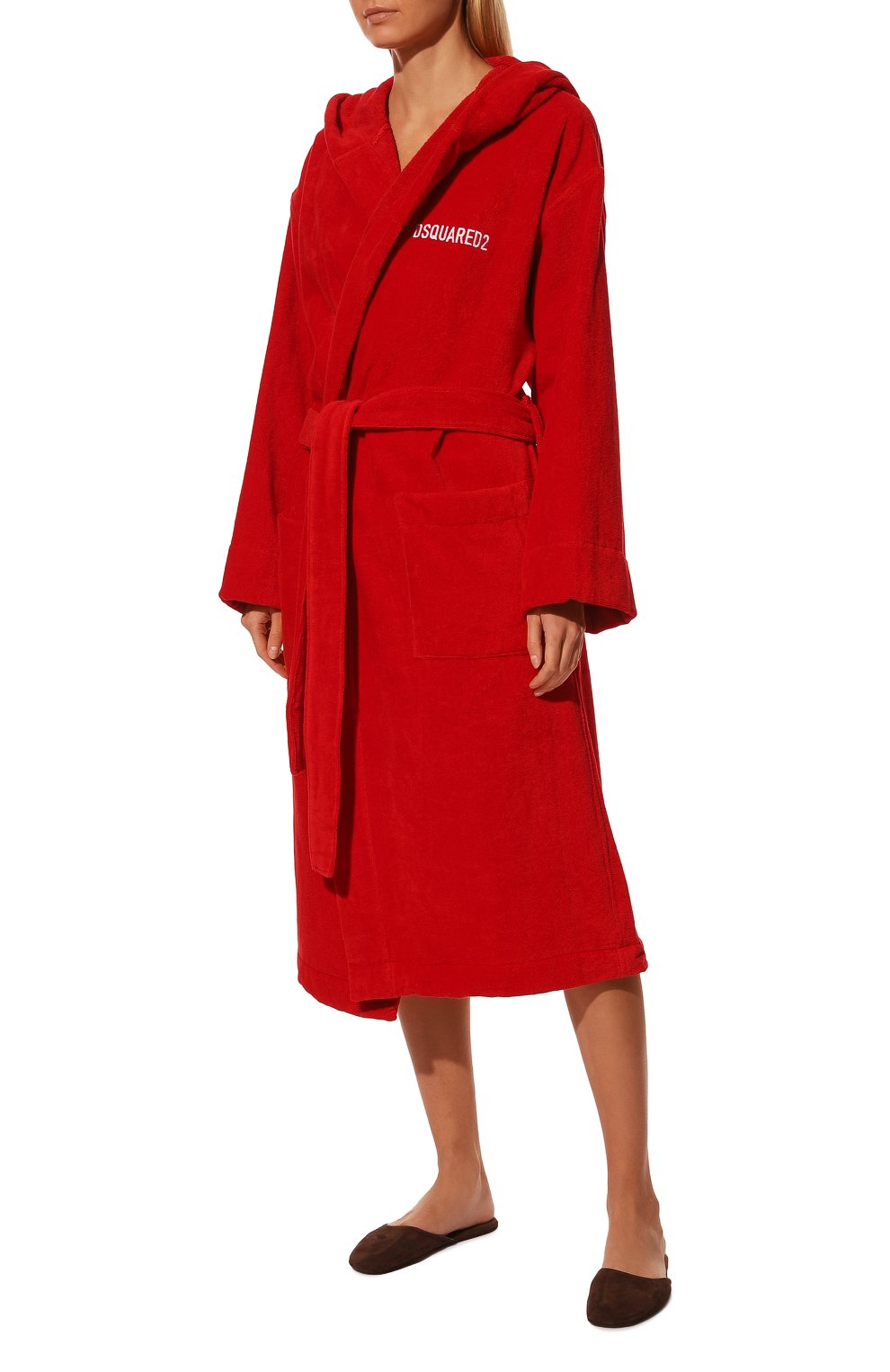 Хлопковый халат DSQUARED2 красного цвета по цене 49000 руб., арт. D7P404220, фото 3 Хлопковый халат DSQUARED2, арт. D7P404220, фото 3