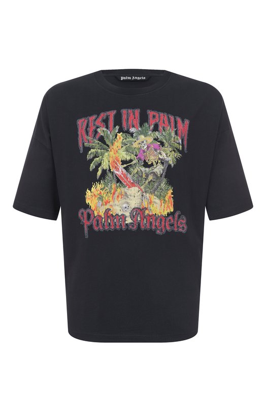 Хлопковая футболка Palm Angels PMAA10DF25JER006 Чёрный PMAA10DF25JER006