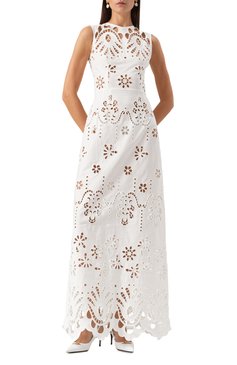 Женское хлопковое платье DOLCE & GABBANA белого цвета, арт. F6JI0Z/GDCJW | Фото 3 (Материал сплава: Проставлено; Драгоценные камни: Проставлено; Длина Ж (юбки, платья, шорты): Макси; Женское Кросс-КТ: Платье-одежда; Случай: Повседневный; Стили: Романтичный; Рукава: Без рукавов; Материал внешний: Хлопок)