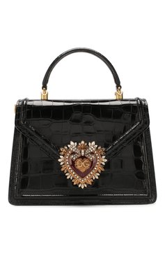 Женская сумка devotion small из кожи аллигатора DOLCE & GABBANA черного цвета, арт. BB6727/A2R08/AMIS | Фото 1 (Сумки-технические: Сумки через плечо, Сумки top-handle; Материал: Экзотическая кожа, Натуральная кожа; Материал сплава: Проставлено, Проверено; Ремень/цепочка: На ремешке; Статус проверки: Проверено, Проверена категория; Драгоценные камни: Проставлено; Размер: small)