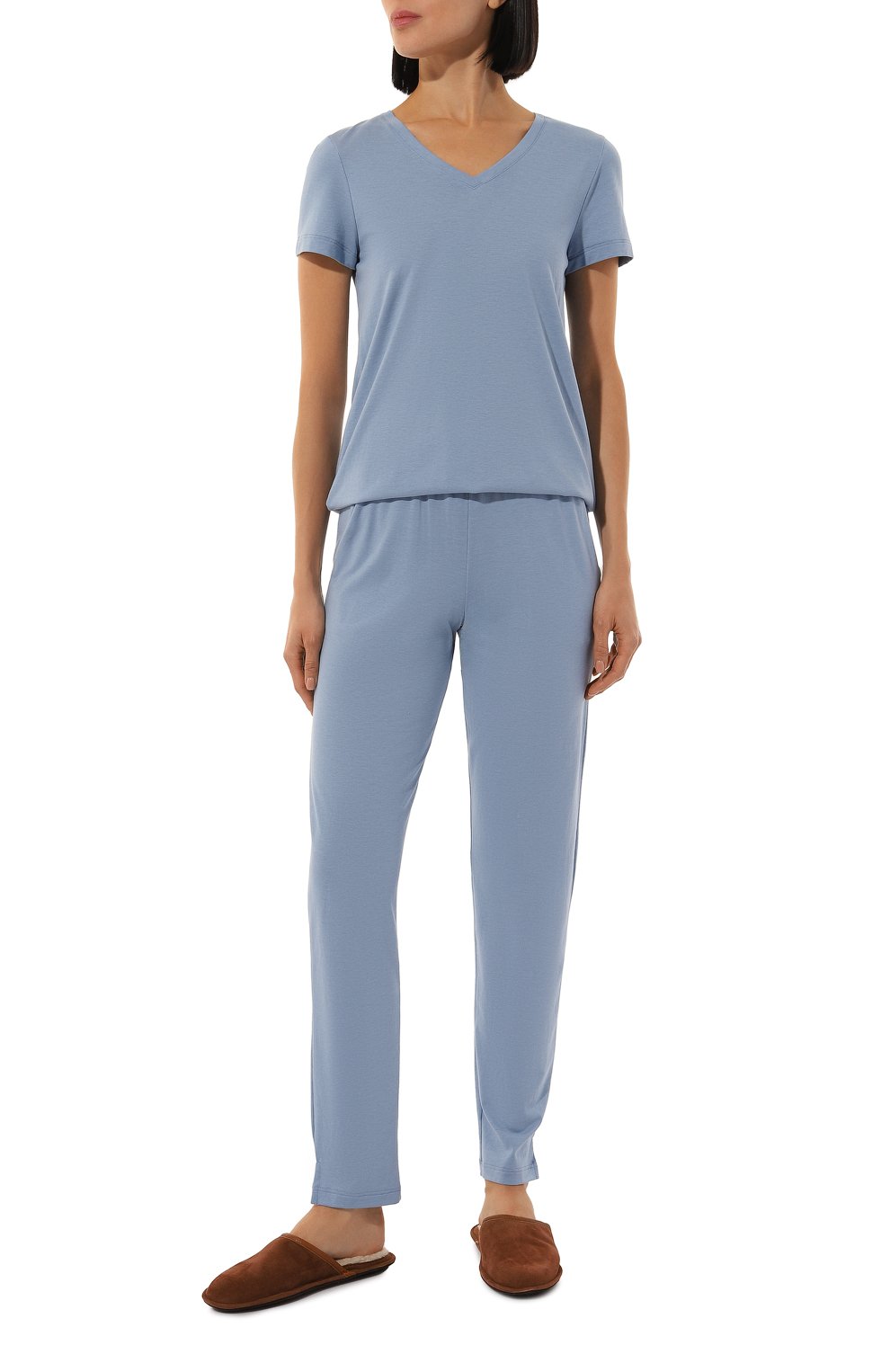 Хлопковая футболка HANRO голубого цвета по цене 10530 руб., арт. 074842, фото 2 Хлопковая футболка HANRO, арт. 074842, фото 2