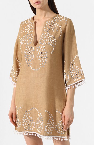 Льняная туника ESMERALDA RESORT бежевого цвета по цене 71800 руб., арт. KURTA P0M P0M DESIGN, фото 3 Льняная туника ESMERALDA RESORT, арт. KURTA P0M P0M DESIGN, фото 3