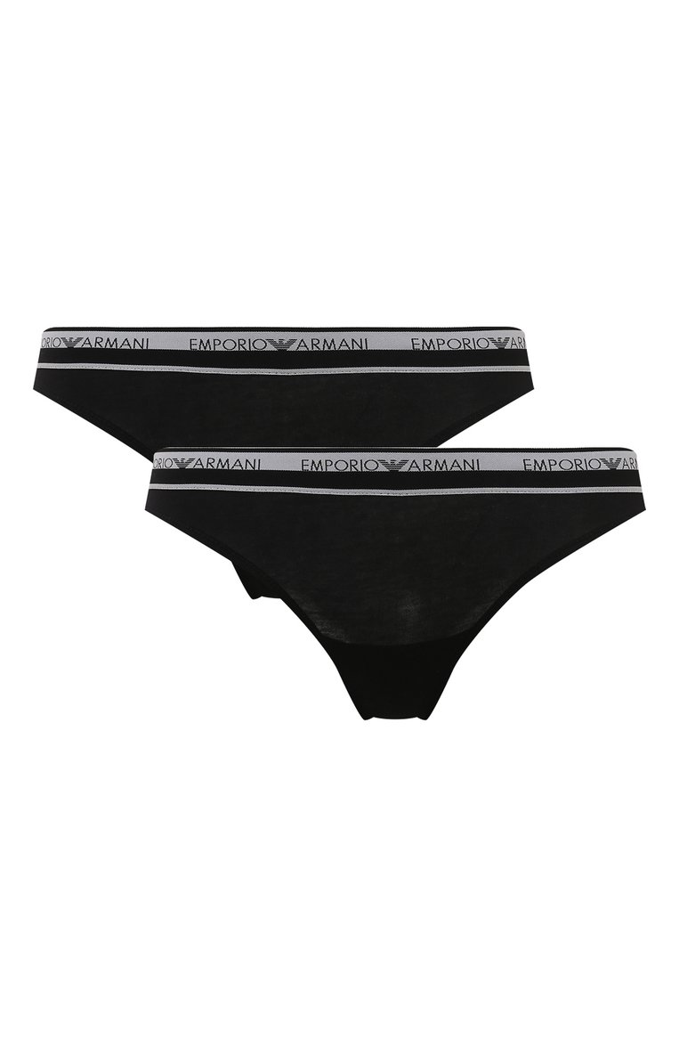Женские комплект из двух пар трусов EMPORIO ARMANI черного цвета, арт. 163337/4R227 | Фото 1 (Нос: Не проставлено; Материал внешний: Хлопок)