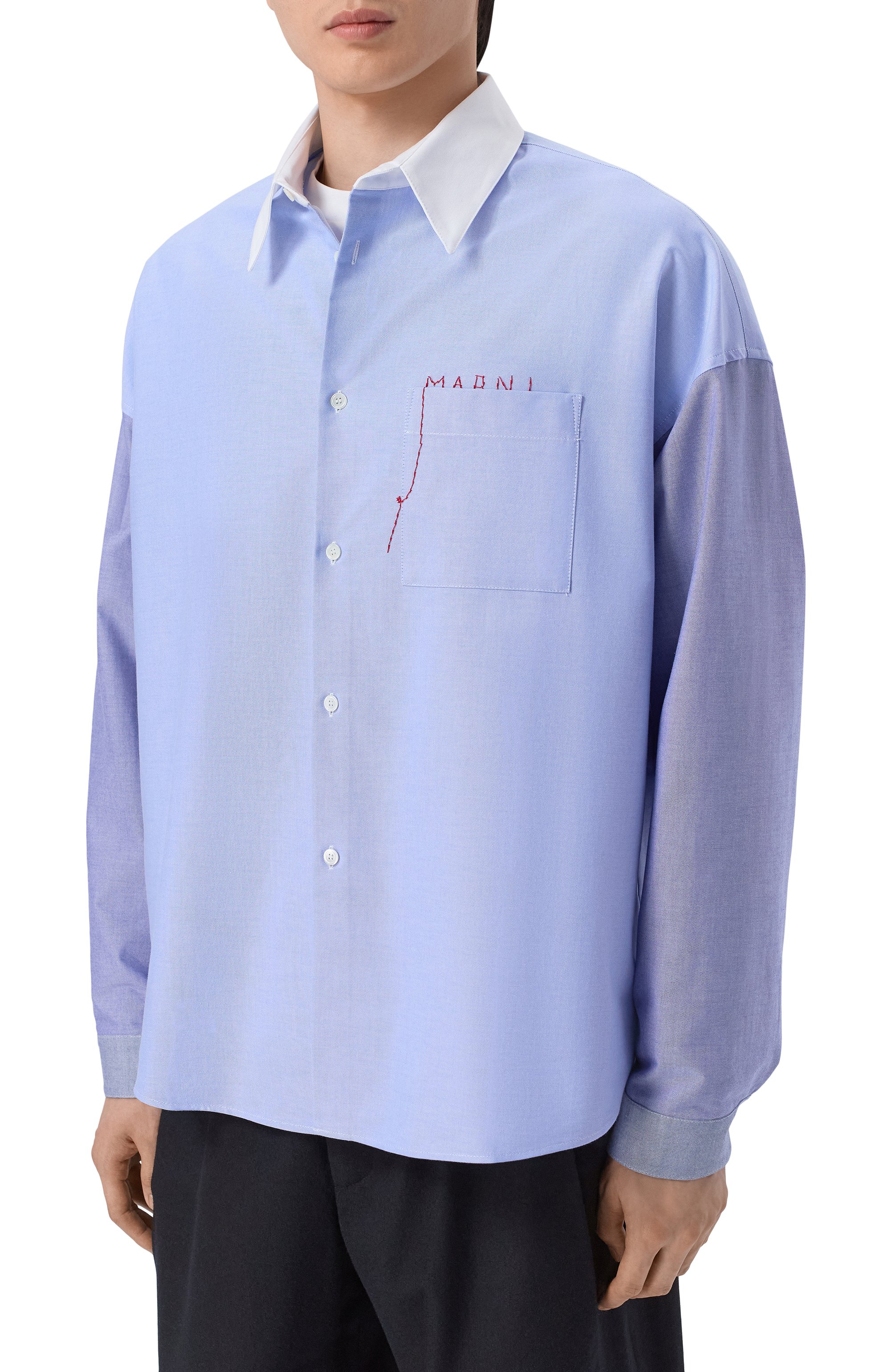 Хлопковая рубашка MARNI голубого цвета по цене 110000 руб., арт. CUMU0061S8/UTC566, фото 3 Хлопковая рубашка MARNI, арт. CUMU0061S8/UTC566, фото 3
