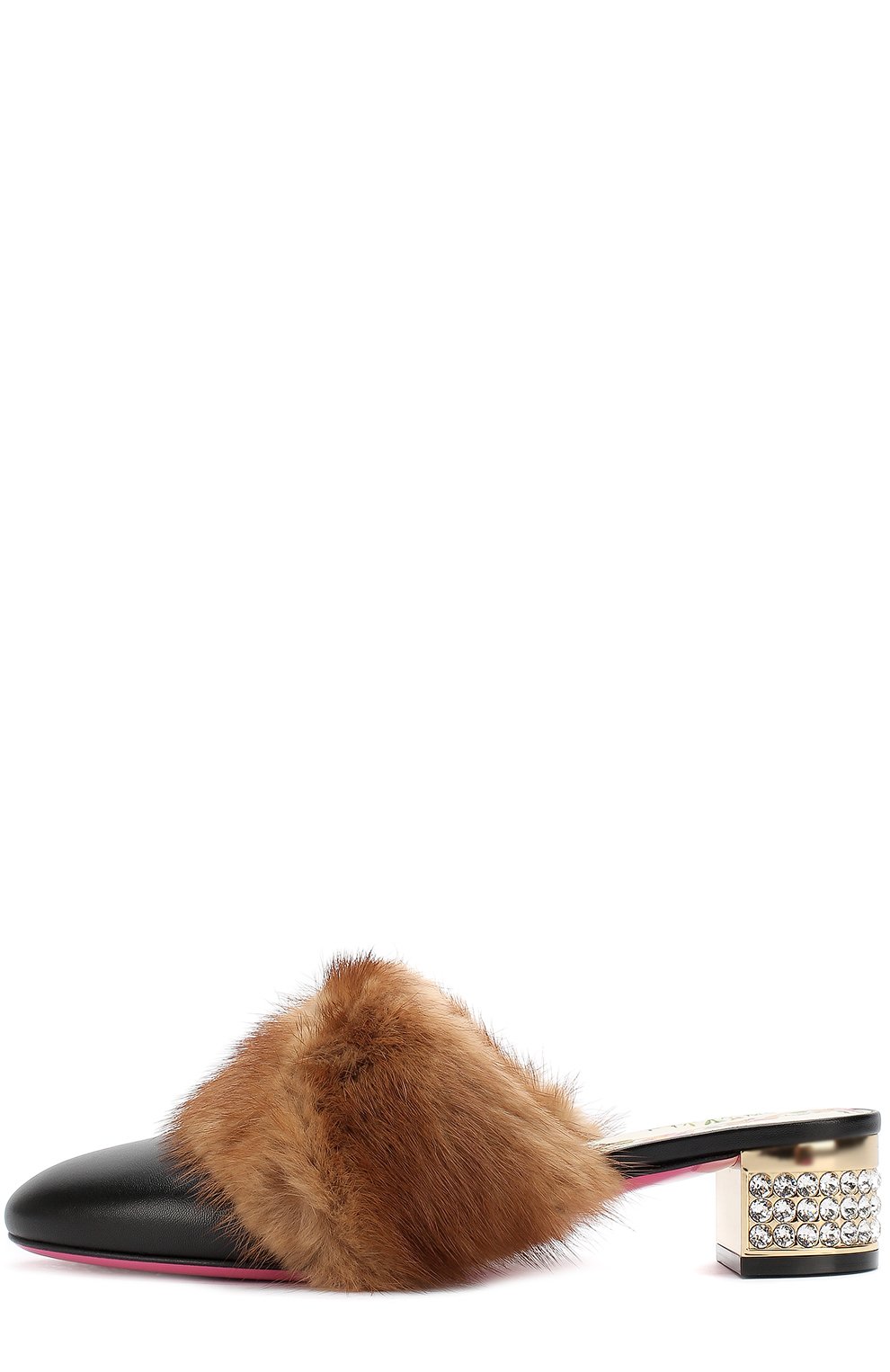 Кожаные мюли с отделкой из меха норки на декорированном каблуке GUCCI, арт. 502872/EYR40, фото 3