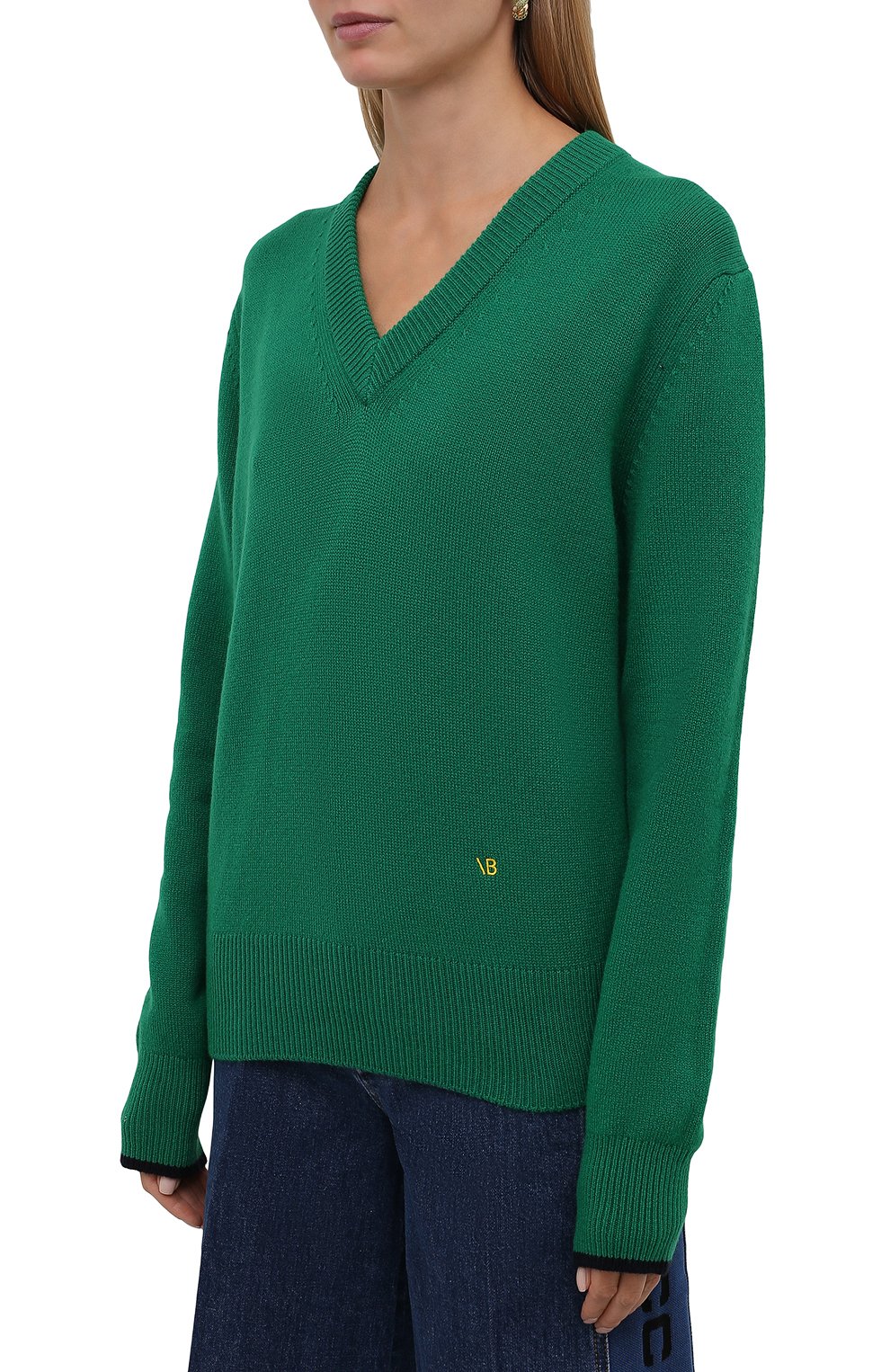 Кашемировый пуловер VICTORIA BECKHAM зеленого цвета по цене 73900 руб., арт. 1521KJU002932A, фото 3 Кашемировый пуловер VICTORIA BECKHAM, арт. 1521KJU002932A, фото 3