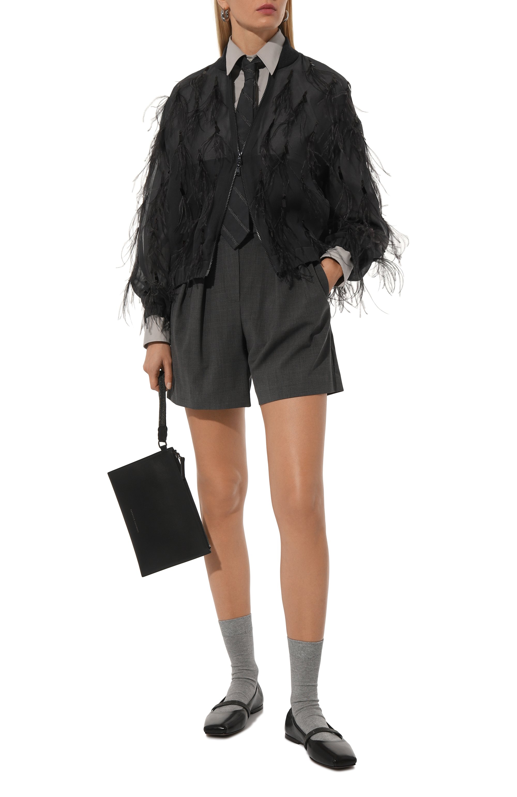 Бомбер с отделкой перьями BRUNELLO CUCINELLI, арт. MF940HR106, фото 2