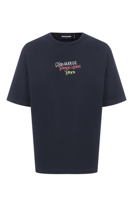 Мужская хлопковая футболка DSQUARED2 темно-синего цвета, арт. S78GD0097/S24583 | Фото 1 (Материал внешний: Хлопок; Материал сплава: Проставлено; Длина (для топов): Стандартные; Рукава: Короткие; Драгоценные камни: Проставлено)
