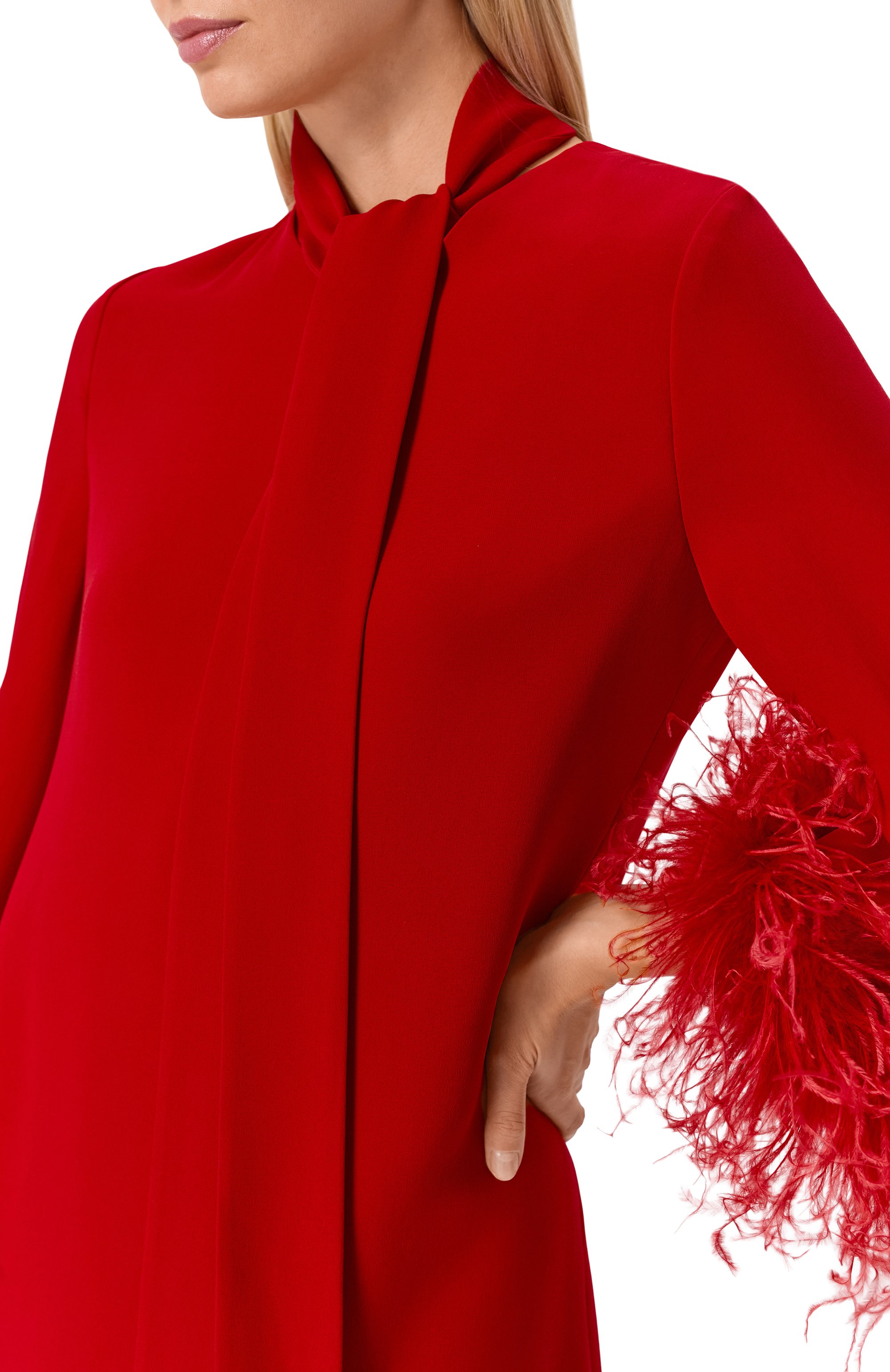 Шелковое платье с отделкой перьями VALENTINO, арт. 8B3VAHJ2/1MM, фото 4