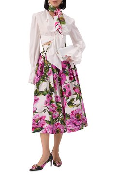 Женская хлопковая юбка DOLCE & GABBANA разноцветного цвета, арт. F4CULT/HS5S3 | Фото 2 (Материал сплава: Проставлено; Длина Ж (юбки, платья, шорты): Миди; Драгоценные камни: Проставлено; Стили: Романтичный; Материал внешний: Хлопок)