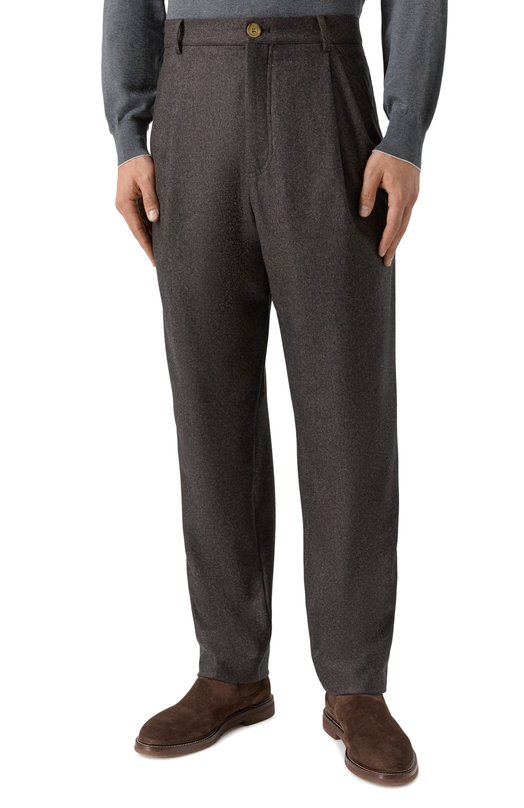 Шерстяные брюки Brunello Cucinelli M038PS2480 Коричневый  M038PS2480 Фото 3