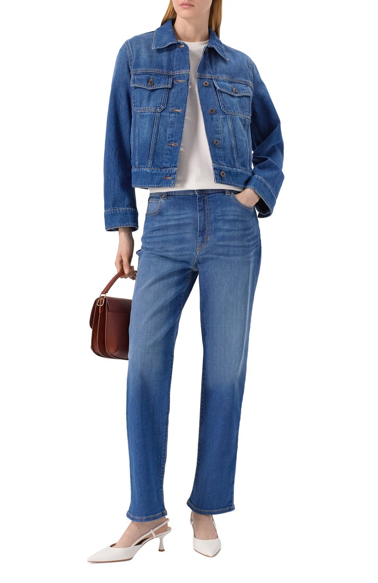 Женские джинсы WEEKEND MAX MARA синего цвета, арт. 0RTISEI | Фото 2 (Материал внешний: Хлопок, Деним; Длина (брюки, джинсы): Стандартные; Автоматизация состава: Проставлено; Автоматизация ТО: Проставлено; Кросс-КТ: Деним; Детали: Делаве; Силуэт Ж (брюки и джинсы): Прямые; Стили: Кэжуэл)